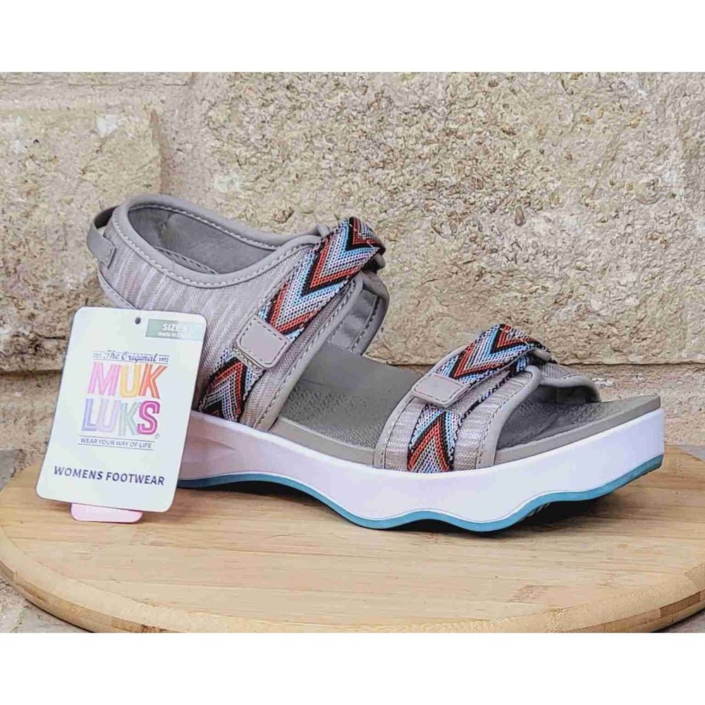 MUK LUKS Roller Derby Clay Multi Color Adjustable Strap Sandal Size 9 NEW - Picture 3 of 6